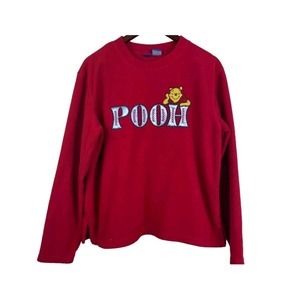 Disney Winnie the Pooh Women's XL Pullover Fleece Top Red‎ Cozy Warm Bear #185